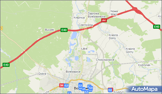 mapa Łąka gmina Bolesławiec, Łąka gmina Bolesławiec na mapie Targeo
