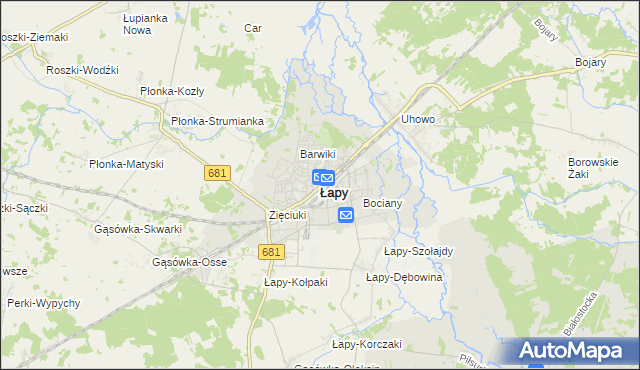 mapa Łapy, Łapy na mapie Targeo