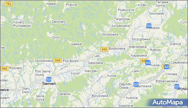 mapa Las gmina Ślemień, Las gmina Ślemień na mapie Targeo