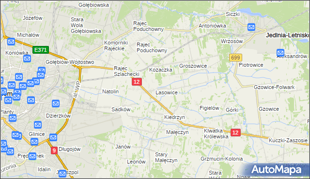 mapa Lasowice gmina Jedlnia-Letnisko, Lasowice gmina Jedlnia-Letnisko na mapie Targeo