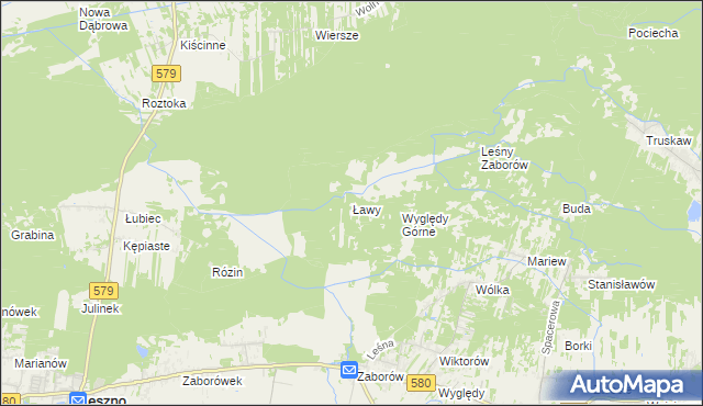 mapa Ławy gmina Leszno, Ławy gmina Leszno na mapie Targeo