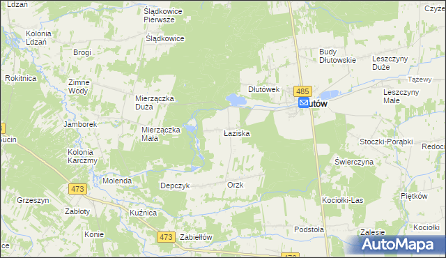 mapa Łaziska gmina Dłutów, Łaziska gmina Dłutów na mapie Targeo