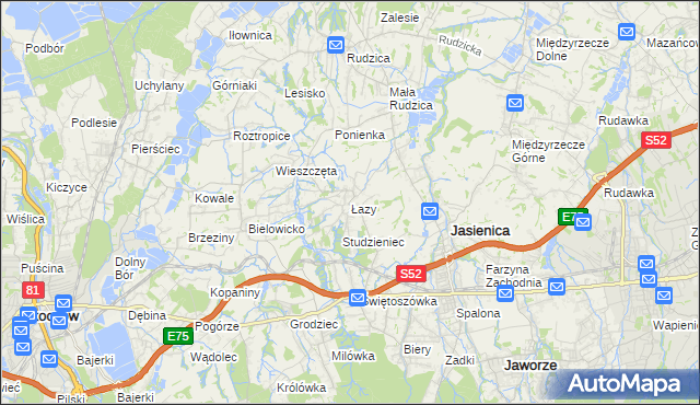 mapa Łazy gmina Jasienica, Łazy gmina Jasienica na mapie Targeo