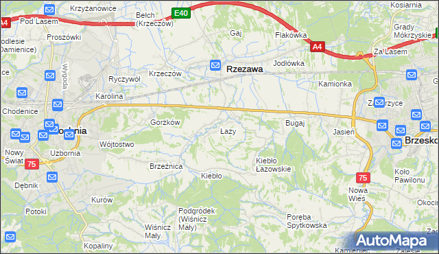 mapa Łazy gmina Rzezawa, Łazy gmina Rzezawa na mapie Targeo