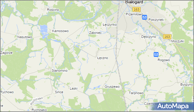 mapa Łęczno gmina Białogard, Łęczno gmina Białogard na mapie Targeo