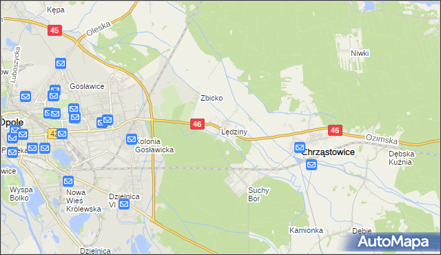 mapa Lędziny gmina Chrząstowice, Lędziny gmina Chrząstowice na mapie Targeo