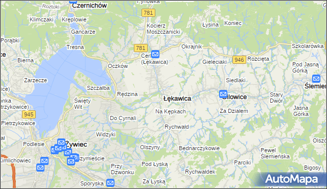 mapa Łękawica powiat żywiecki, Łękawica powiat żywiecki na mapie Targeo