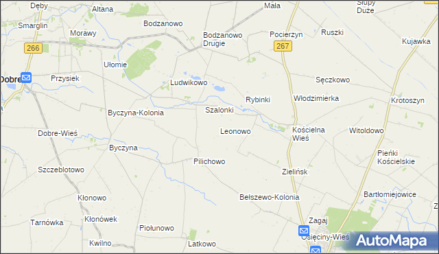 mapa Leonowo gmina Osięciny, Leonowo gmina Osięciny na mapie Targeo