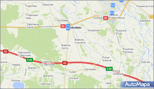 mapa Leszcze gmina Kościelec, Leszcze gmina Kościelec na mapie Targeo