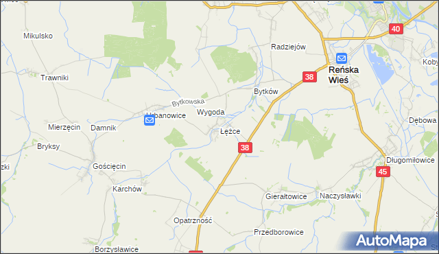 mapa Łężce gmina Reńska Wieś, Łężce gmina Reńska Wieś na mapie Targeo