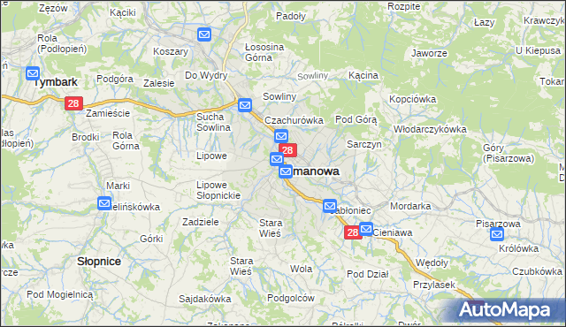 mapa Limanowa, Limanowa na mapie Targeo