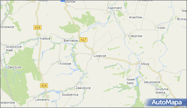 mapa Lisięcice, Lisięcice na mapie Targeo