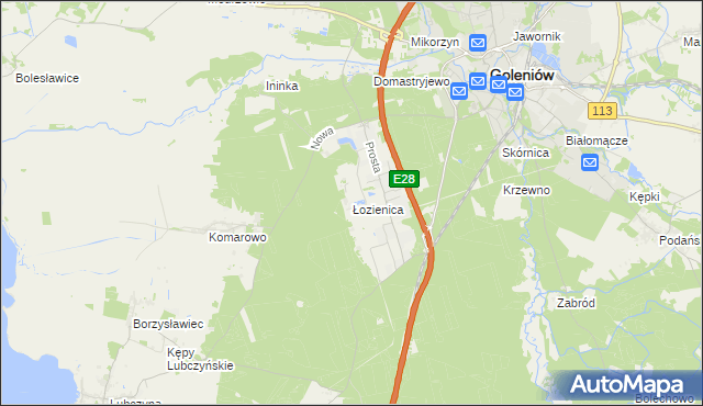 mapa Łozienica, Łozienica na mapie Targeo