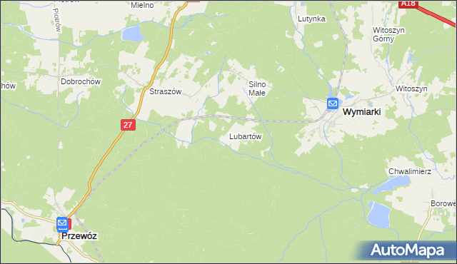 mapa Lubartów gmina Wymiarki, Lubartów gmina Wymiarki na mapie Targeo