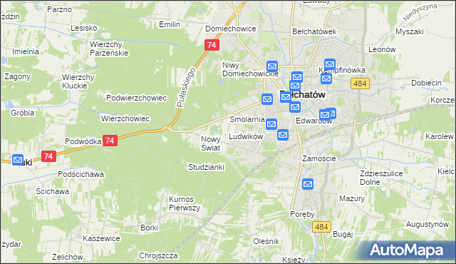 mapa Ludwików gmina Bełchatów, Ludwików gmina Bełchatów na mapie Targeo