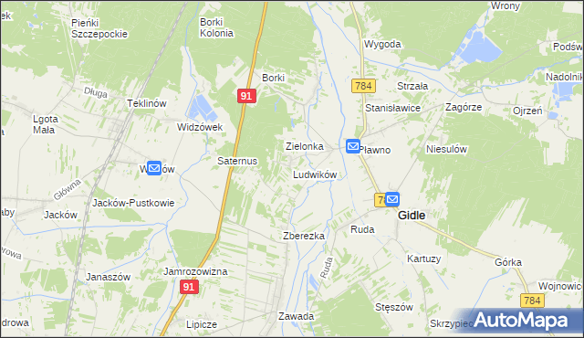 mapa Ludwików gmina Gidle, Ludwików gmina Gidle na mapie Targeo