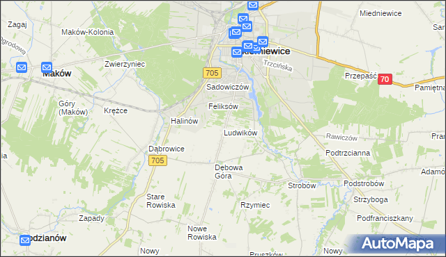 mapa Ludwików gmina Skierniewice, Ludwików gmina Skierniewice na mapie Targeo