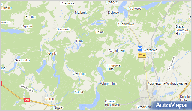 mapa Ludwikowo gmina Kościerzyna, Ludwikowo gmina Kościerzyna na mapie Targeo