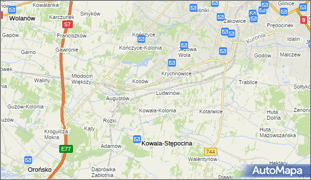 mapa Ludwinów gmina Kowala, Ludwinów gmina Kowala na mapie Targeo