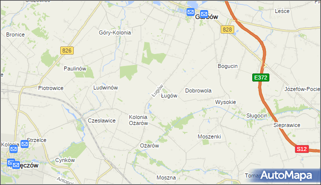 mapa Ługów gmina Jastków, Ługów gmina Jastków na mapie Targeo