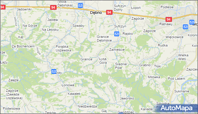 mapa Łysa Góra gmina Dębno, Łysa Góra gmina Dębno na mapie Targeo