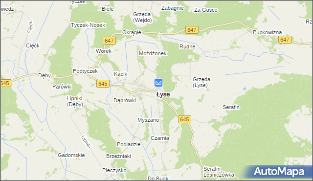 mapa Łyse powiat ostrołęcki, Łyse powiat ostrołęcki na mapie Targeo
