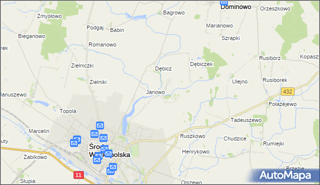 mapa Mączniki gmina Środa Wielkopolska, Mączniki gmina Środa Wielkopolska na mapie Targeo