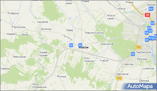 mapa Maków powiat skierniewicki, Maków powiat skierniewicki na mapie Targeo