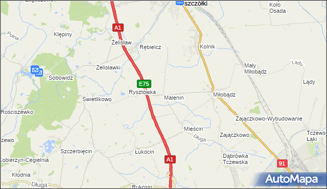 mapa Malenin gmina Tczew, Malenin gmina Tczew na mapie Targeo