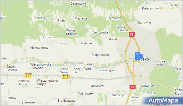 mapa Małgorzacin gmina Lipsko, Małgorzacin gmina Lipsko na mapie Targeo