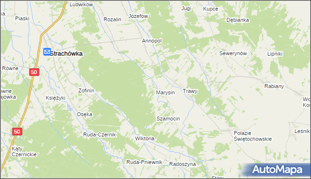 mapa Marysin gmina Strachówka, Marysin gmina Strachówka na mapie Targeo