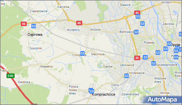 mapa Mechnice gmina Dąbrowa, Mechnice gmina Dąbrowa na mapie Targeo