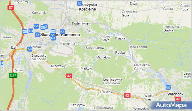 mapa Michałów gmina Skarżysko Kościelne, Michałów gmina Skarżysko Kościelne na mapie Targeo