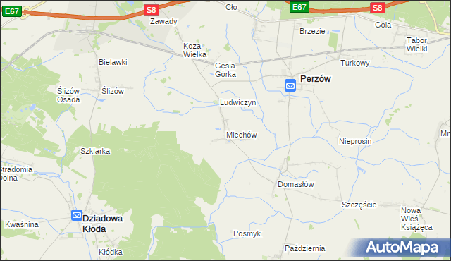 mapa Miechów gmina Perzów, Miechów gmina Perzów na mapie Targeo