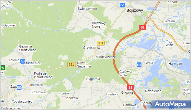 mapa Międzyrzecze gmina Bojszowy, Międzyrzecze gmina Bojszowy na mapie Targeo