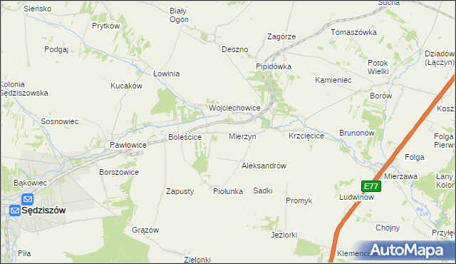 mapa Mierzyn gmina Sędziszów, Mierzyn gmina Sędziszów na mapie Targeo