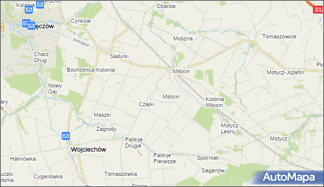 mapa Miłocin gmina Wojciechów, Miłocin gmina Wojciechów na mapie Targeo