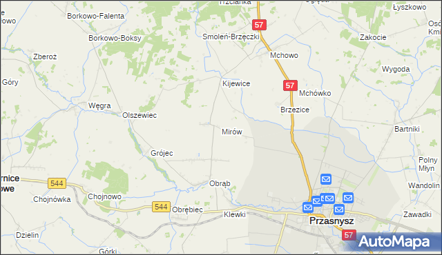 mapa Mirów gmina Przasnysz, Mirów gmina Przasnysz na mapie Targeo