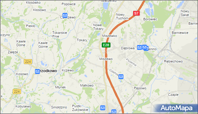 mapa Miszewo gmina Żukowo, Miszewo gmina Żukowo na mapie Targeo