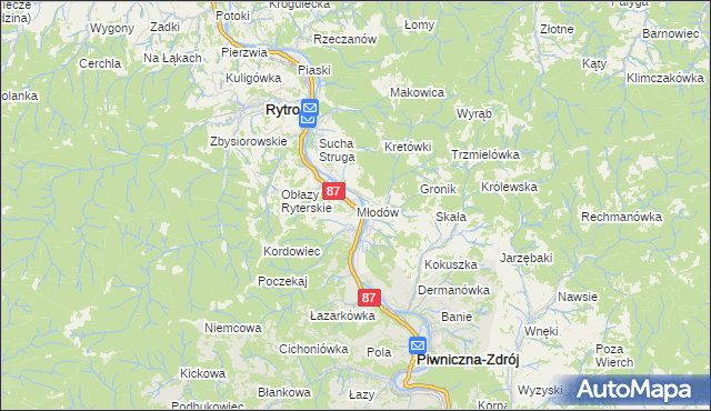 mapa Młodów gmina Piwniczna-Zdrój, Młodów gmina Piwniczna-Zdrój na mapie Targeo