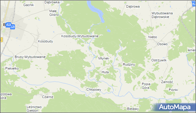 mapa Młynek gmina Brusy, Młynek gmina Brusy na mapie Targeo