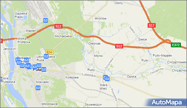 mapa Młynki gmina Końskowola, Młynki gmina Końskowola na mapie Targeo