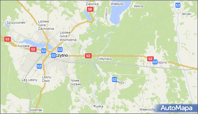 mapa Młyńsko gmina Szczytno, Młyńsko gmina Szczytno na mapie Targeo