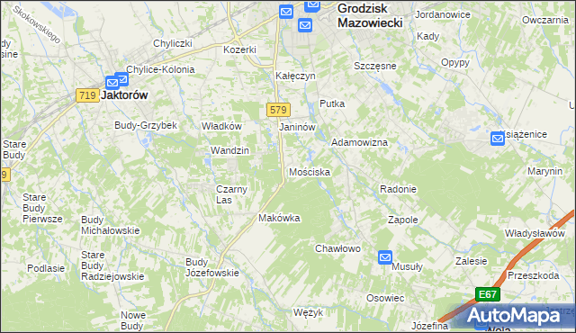 mapa Mościska gmina Grodzisk Mazowiecki, Mościska gmina Grodzisk Mazowiecki na mapie Targeo