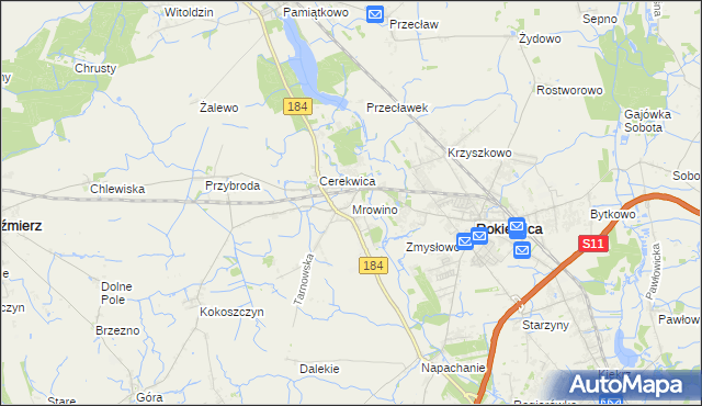 mapa Mrowino, Mrowino na mapie Targeo