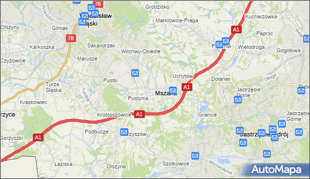 mapa Mszana powiat wodzisławski, Mszana powiat wodzisławski na mapie Targeo