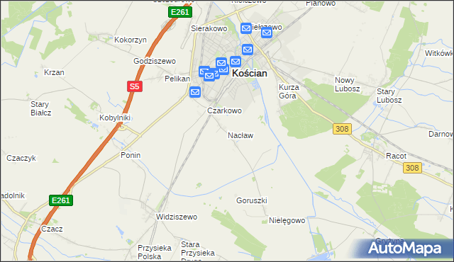 mapa Nacław gmina Kościan, Nacław gmina Kościan na mapie Targeo