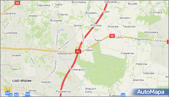 mapa Natolin gmina Nowosolna, Natolin gmina Nowosolna na mapie Targeo