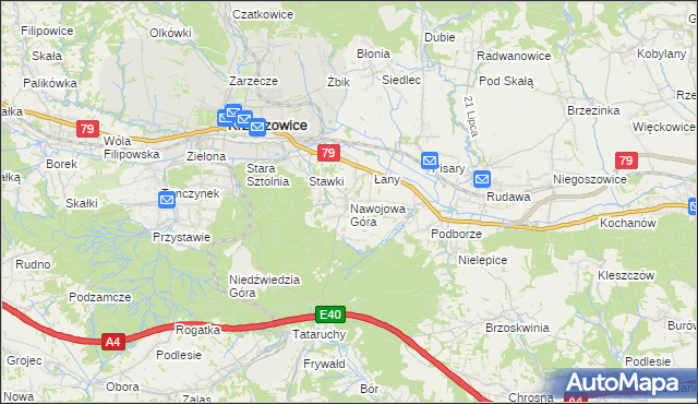 mapa Nawojowa Góra, Nawojowa Góra na mapie Targeo