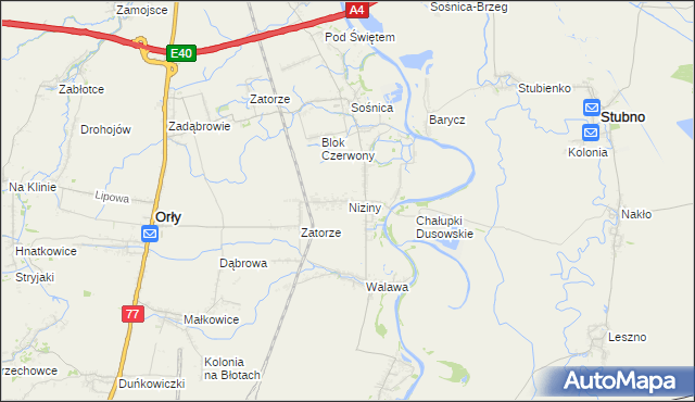 mapa Niziny gmina Orły, Niziny gmina Orły na mapie Targeo